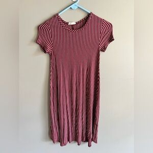 Pinc Burgundy and White Striped Dress